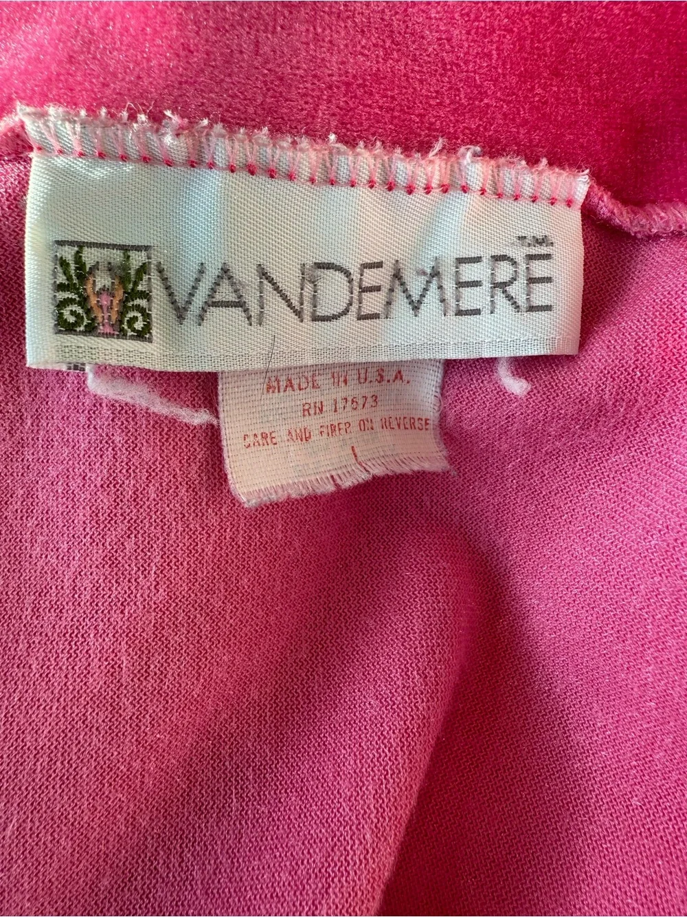 Vintage Vandemere Pink Velour Robe Housecoat Embroidered Maxi Zip Front Large
